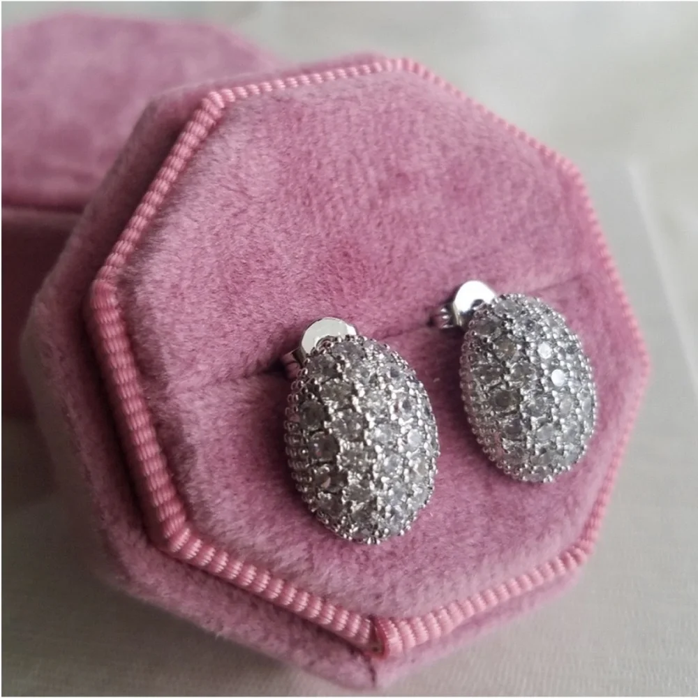 Swarovski Elements 925 Sterling Silver Puffy Pave Stud Earrings NEW